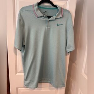 Nike Men's Aqua Polo striped Shirt with Pink Accents